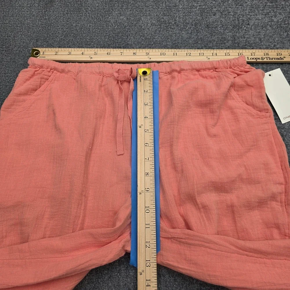 NWT O'Neill Brenda Pants Large Canyon Clay Pink Cotton Crinkle‎ Gauze Wide Leg
